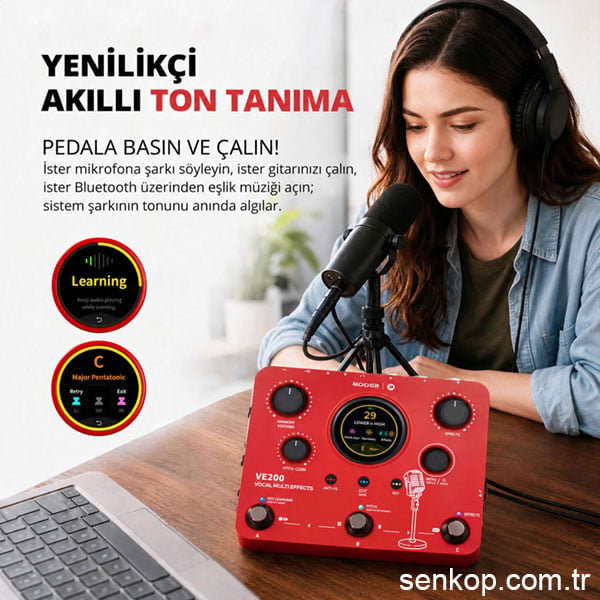 Mooer VE200 Key Learning: mikrofon, gitar veya Bluetooth müzikten şarkının tonunu otomatik tanıma